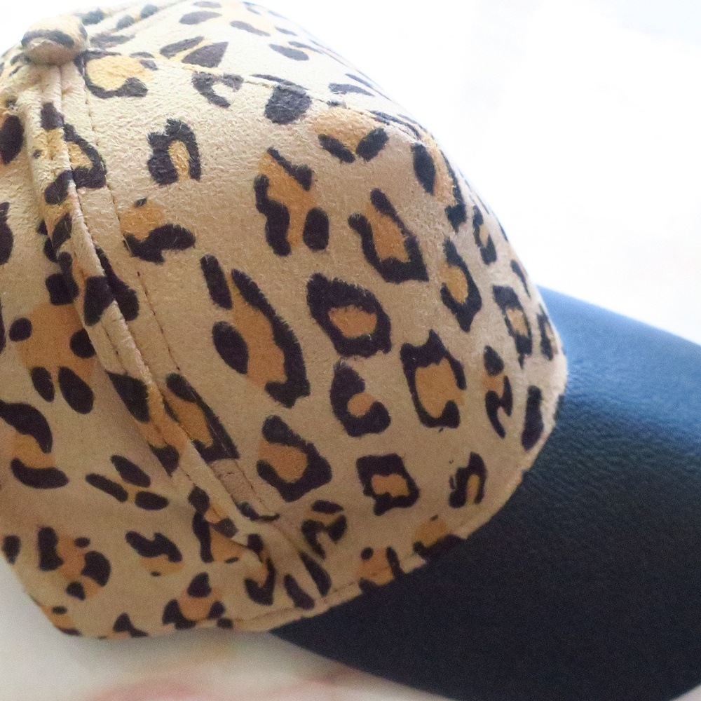 Suede Leopard Ball Cap with Vegan Leather Bill - Picture 3 of 8